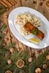 Christmas fried carp with potato salad
