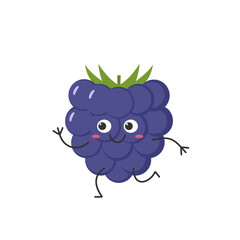 Blackberry run cute character cartoon delicious berry smile face kawaii joy happy cheerful emotions icon vector illustration.