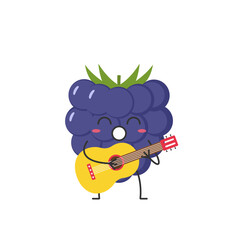 Blackberry plays guitar sings cute character cartoon delicious berry smile face kawaii joy happy cheerful emotions icon vector illustration.