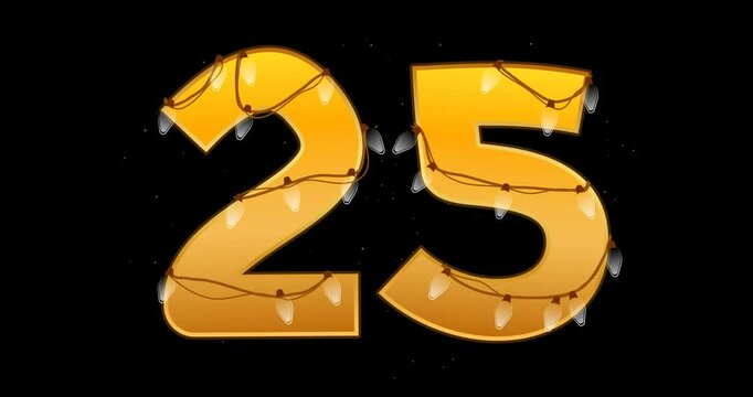 Number 25 vector illustration. Digits with glowing lights and bulbs. Counting figure for decoration. Festive set in playful style. Glowing golden twenty five