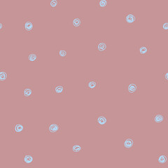Seamless pattern with abstract blue spots,freehand cirles on pink background,girly illustration for accessories, textile,cover and wallpaper design,birthday banner