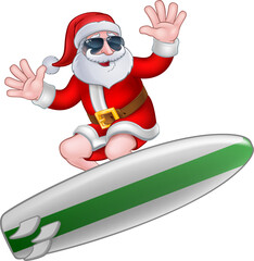 Fototapeta premium Cool Christmas Santa in Shades Surfing