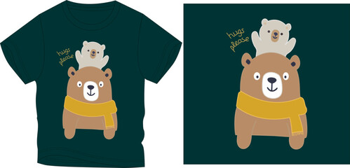 HUGS PLEASE BEAR. t-shirt graphic design vector illustration
