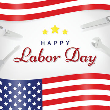 USA Labor Day greeting card United States national flag colors background and Happy Labor Day text . Vector illustration template.
