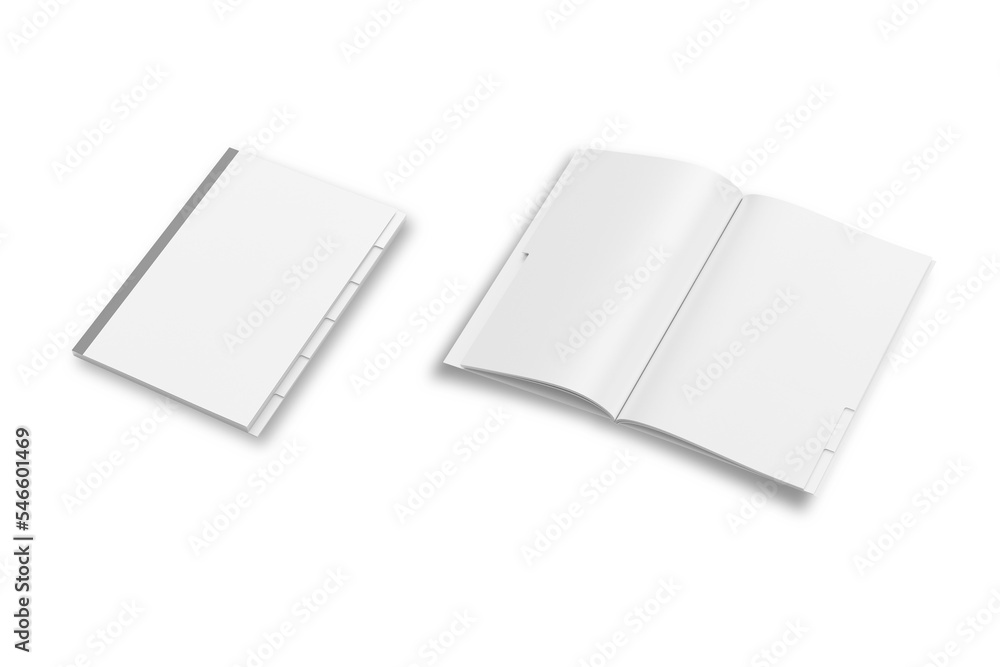 Poster blank brochure with segregation tabs on edges mockup isolated on white background. 3d rendering. tab