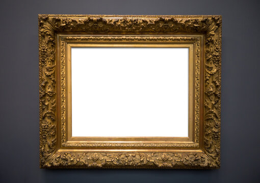 Blank gold frame isolated on grey background