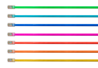 Arrangement of isolated cat5 cables to illustrate internet connections