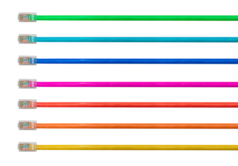 Arrangement of isolated cat5 cables to illustrate internet connections