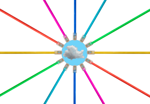 Arrangement of isolated cat5 cables to illustrate internet connections