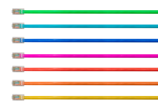 Arrangement of isolated cat5 cables to illustrate internet connections