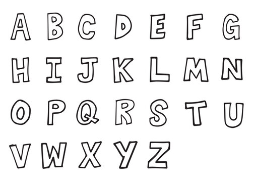 Outline Capital letters A to Z Alphabet Hand Drawn