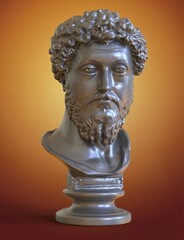 Statue Marcus Aurelius head on white background. 3d illustration of Marcus Aurelius  head. Stoicism and philosophy 