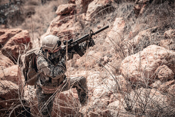 Soldiers of special forces on wars at the desert,Thailand people,Army soldier