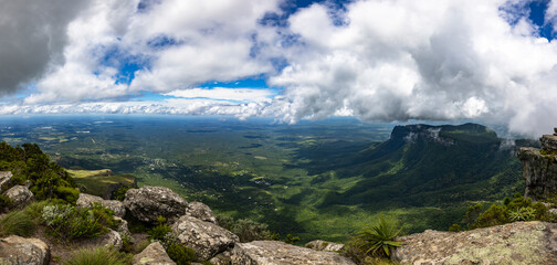 Looking down from the mountain under the clouds
