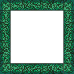 Mosaic stained glass window Green square frame.