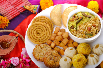 Diwali snacks Diwali faral, Diwali Special sweet and salty snacks, Festival snacks from Maharashtra, India.