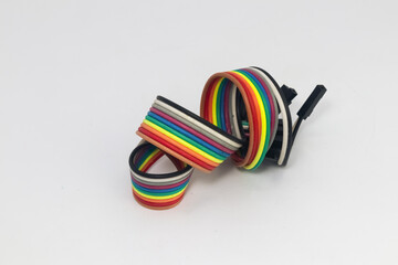 Spiral bent rainbow wire. This cable is used as a jumper for DIY materials.