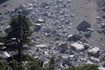 stone rock avalanche in dolomites