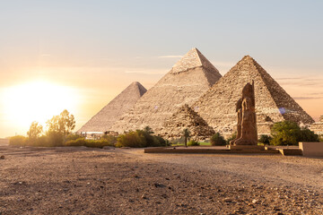 The Great Pyramids of Egypt by the Colossal statues, Valley of Kings, Luxor