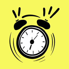 Silhouette of an alarm clock. Alarm clock wake-up time in  abstract lineart isolated on background. Vector illustration