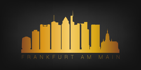 Frankfurt, Germany Gold Skyline City Silhouette Vector. Golden Design Luxury Style Icon Symbols. Travel and Tourism Famous Buildings. - obrazy, fototapety, plakaty