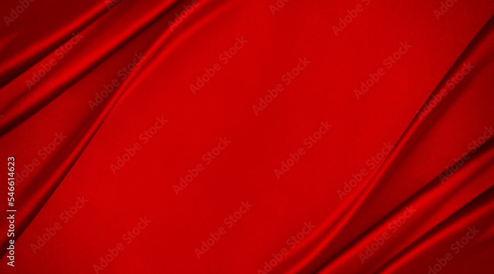 Wall mural red silk satin. soft folds. fabric. bright luxury background. space, design. wavy lines. banner. fla