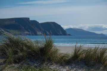 View of Keem beach and the cliffs County Mayo, Ireland