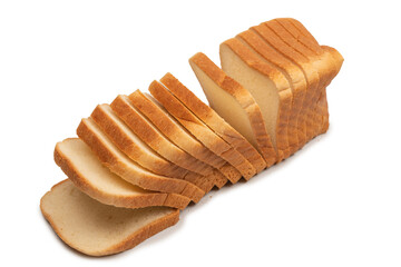 Delicious bread slices isolated on a white background, top view.