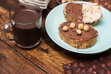 Delicious hazelnut and chocolate spread on bread