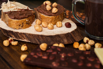 Delicious hazelnut and chocolate spread on bread