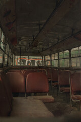 Abandoned trolleybus, seats