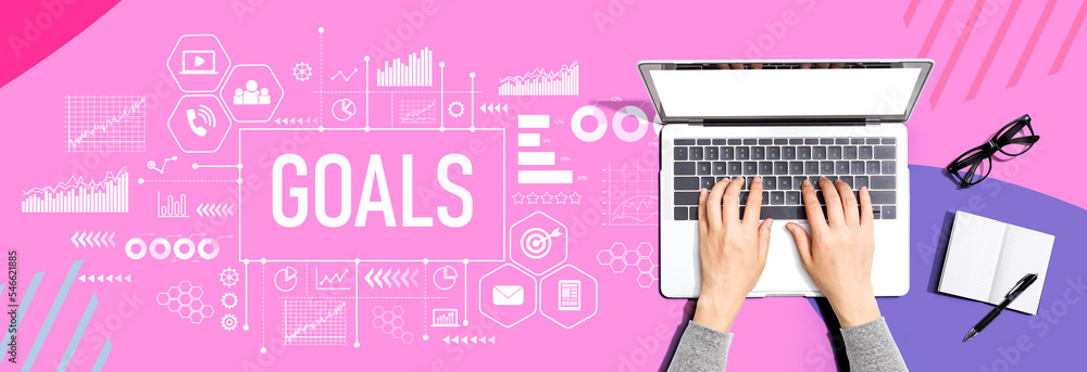 Poster goals with person using a laptop computer