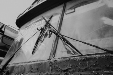 Abandoned trolleybuses, window