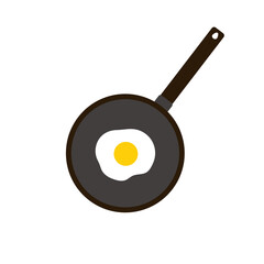 Simple flat tasty morning breaksfast on a black pan, white background consist of one fried egg 