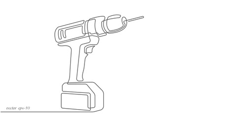 Electric hand drill .Electric tool for work.Continuous line drawing.Vector illustration.