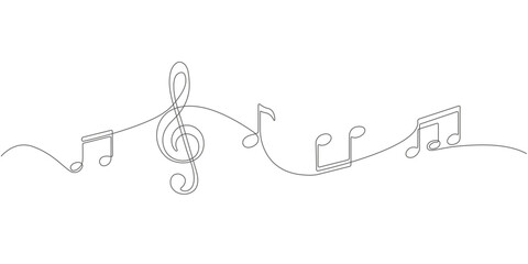 Musical notes on white background.Musical concept.Continuous line drawing.Vector illustration.