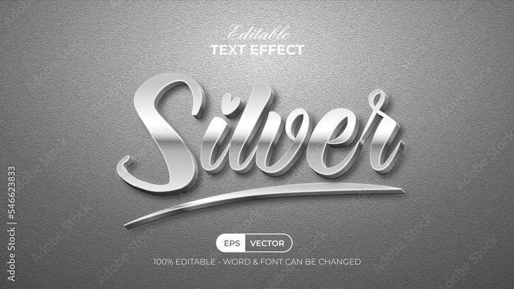 Poster silver text effect style. editable text effect.