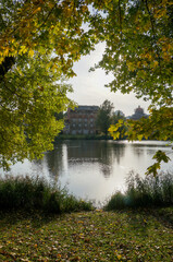 old brick house by the pond