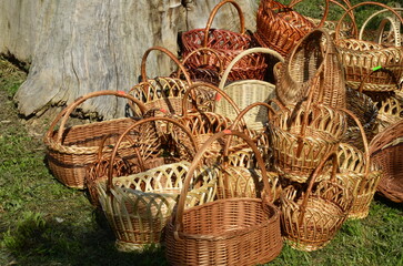 wicker baskets in vintage style .