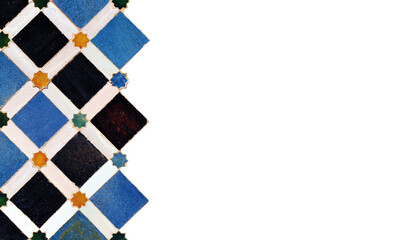Fototapeta na wymiar Arabic tile from the Alhambra in Granada. Isolated image with blank space for text. Illustration prepared for card. Graphic resource for advertising