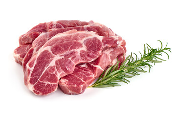Pork shoulder steaks, isolated on white background.