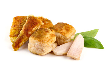 Grilled hake fish fillet, isolated on white background.
