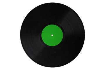 vinyl record 12'' green label, realistic photography isolated png on transparent background for graphic design