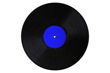 vinyl record 12'' blue label, realistic photography isolated png on transparent background for...