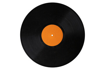 vinyl record 12'' orange label, realistic photography isolated png on transparent background for...
