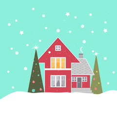 Naklejka premium winter landscape scandinavian house