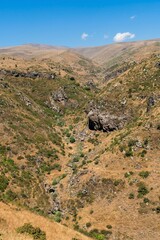 View of the picturesque slopes of the ravine in the Caucasian mountains.
