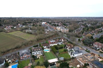 Fototapeta na wymiar Chigwell Essex UK drone aerial view High street and residential roads