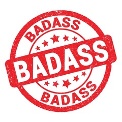 BADASS text written on red stamp sign.