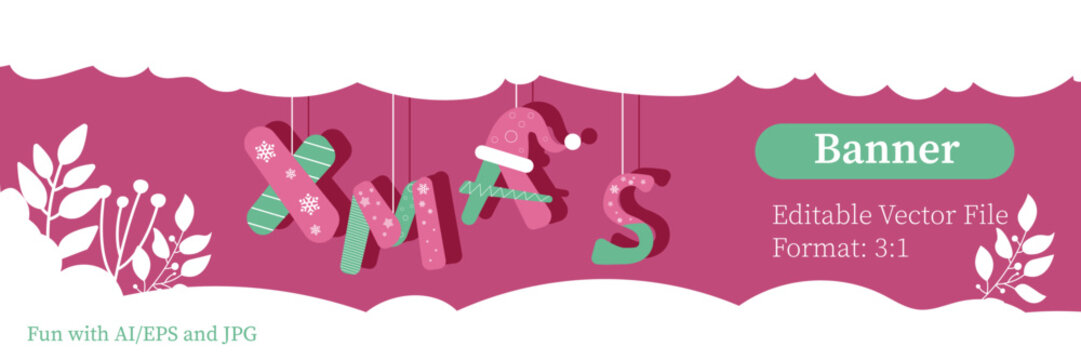 christmas banner template in 3:1 in magenta and green